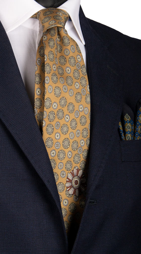 Cravatta Vintage in Twill di Seta Verde Oliva Fantasia Grigia Marrone Made in Italy Graffeo Cravatte