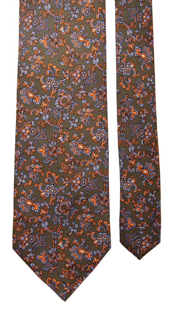 Cravatta Vintage in Twill d Seta Verde Oliva a Fiori Multicolor Made in Italy Graffeo Cravatte Pala