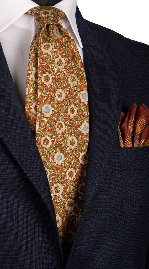 Cravatta Vintage in Twill di Seta a Fiori Multicolor Made in Italy Graffeo Cravatte