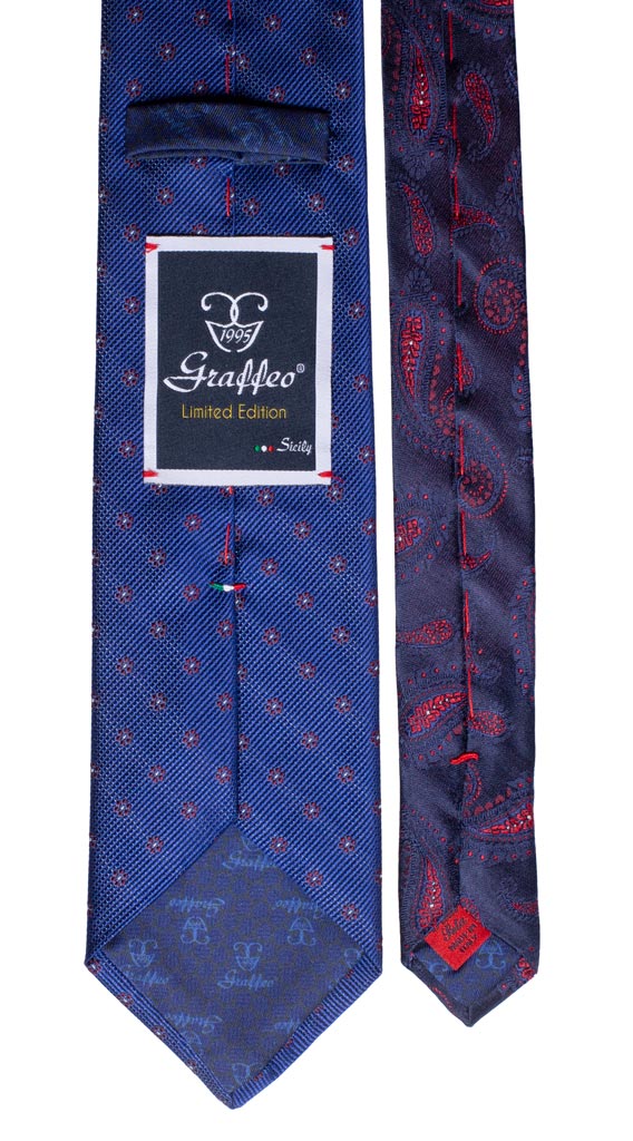 Cravatta Viola Fantasia Bordeaux Bianca Nodo in Contrasto Grigio Fantasia Made in Italy Graffeo Cravatte Pala