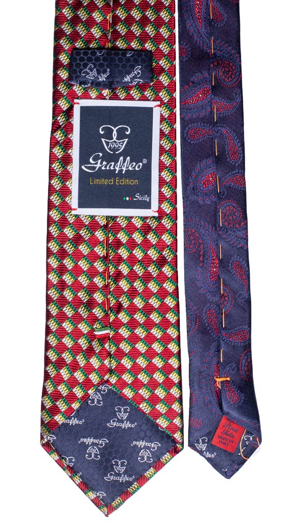 Cravatta a Quadri Rossa Verde Gialla Nodo in Contrasto Principe di Galles Verde Blu Made in Italy Graffeo Cravatte Pala