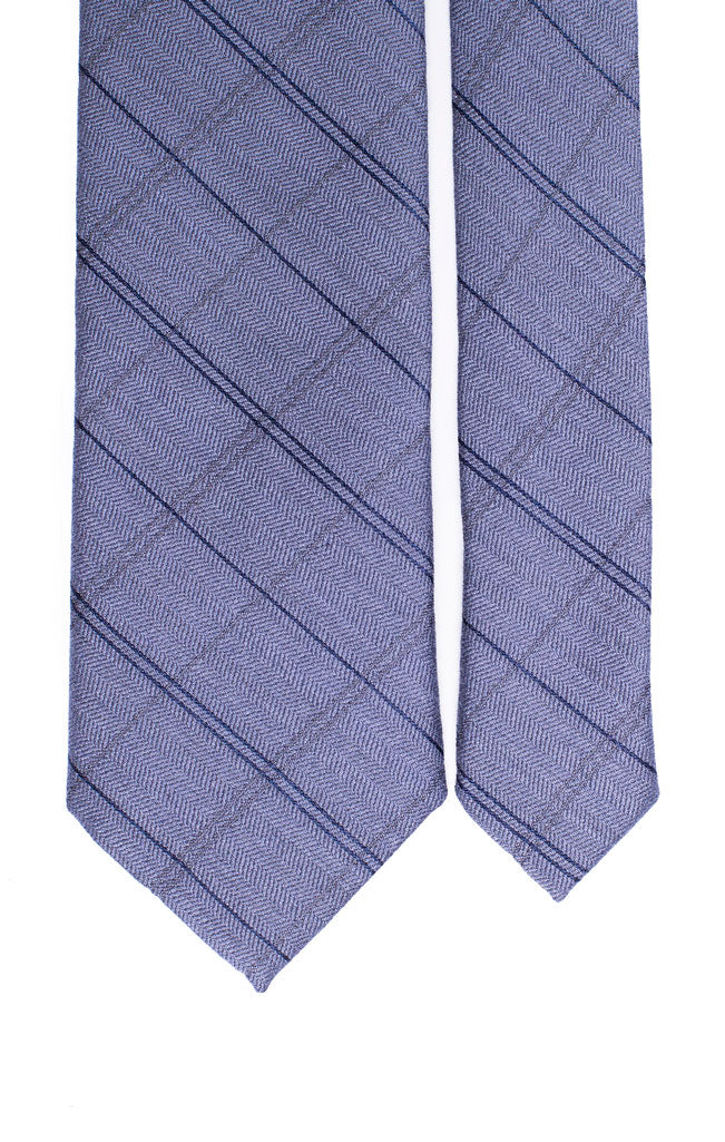 Cravatta a Quadri di Lana Celeste con Righe Blu Grigie Made in Italy Graffeo Cravatte Pala