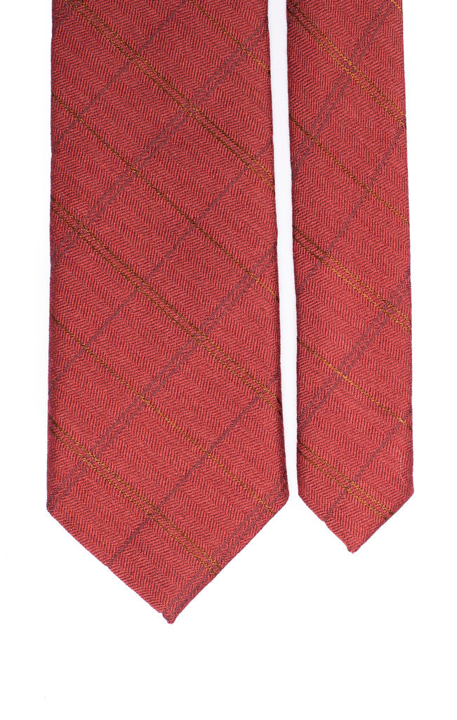 Cravatta a Quadri di Lana Color Ruggine con Righe Marroni Blu Made in Italy Graffeo Cravatte Pala