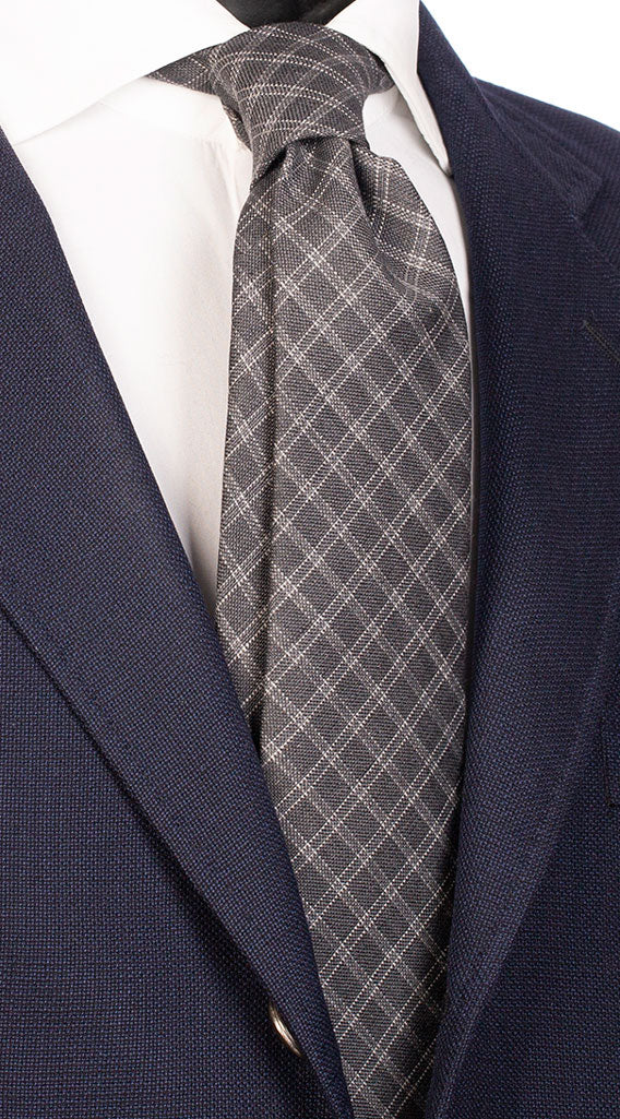 Cravatta a Quadri di Lana Grigia Scuro Fantasia Grigio Chiaro Made in Italy Graffeo Cravatte
