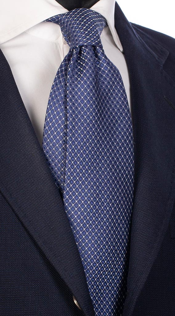 Cravatta a Quadri di Seta Bluette Bianchi Made in Italy Graffeo Cravatte