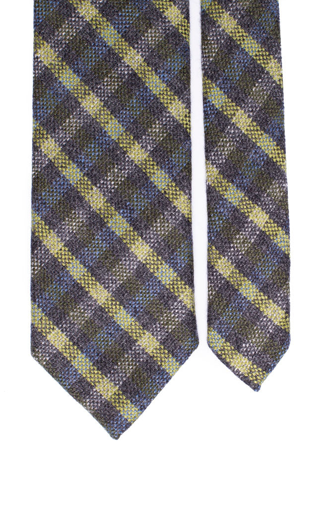 Cravatta a Quadri in Lana Cashmere Verde Beige Celeste Made in Italy Graffeo Cravatte