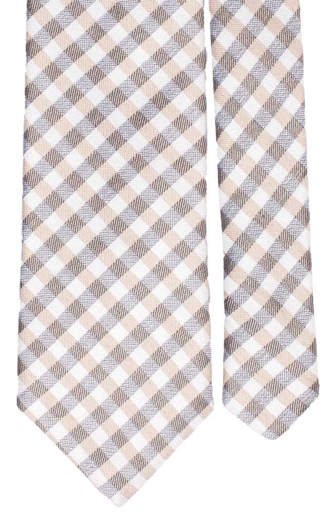 Cravatta a Quadri in Seta Lino Beige Color Sabbia Grigio Made in Italy Graffeo Cravatte Pala