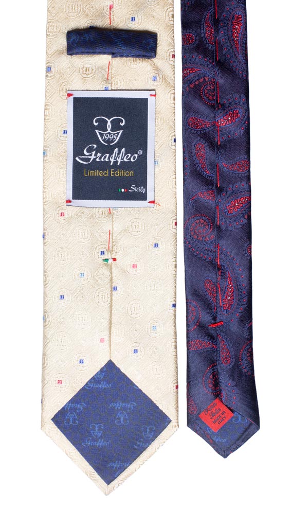 Cravatta color Crema Fantasia Fucsia Bluette Nodo in Contrasto Fucsia Fantasia Made in Italy graffeo Cravatte Pala