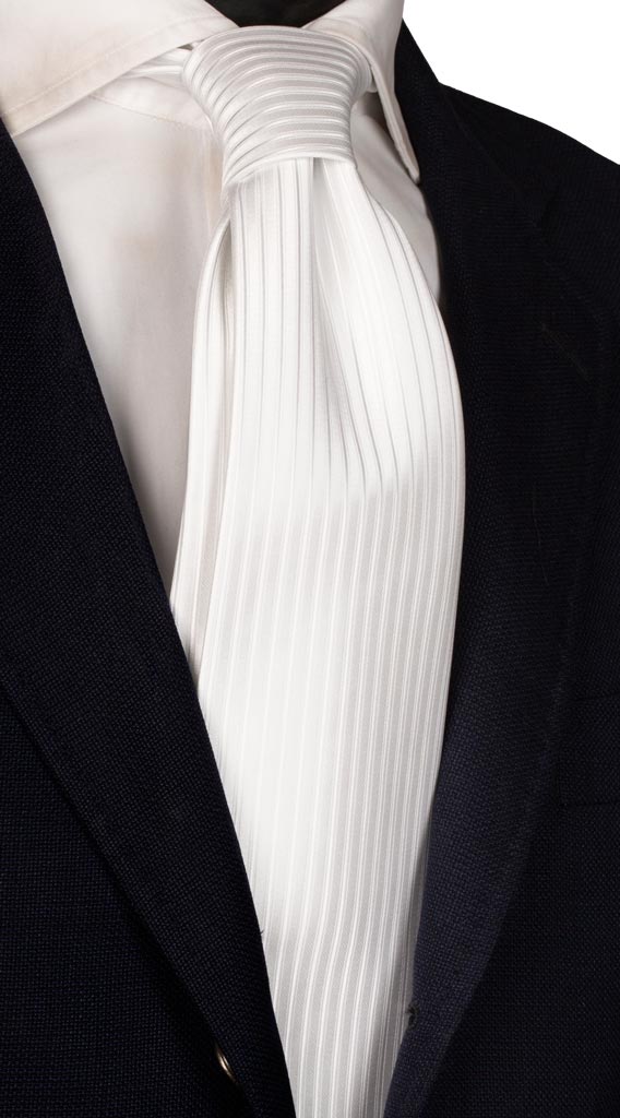 Cravatta da Cerimonia di Seta Bianca Righe Verticali Tono su Tono Made in Italy Graffeo Cravatte