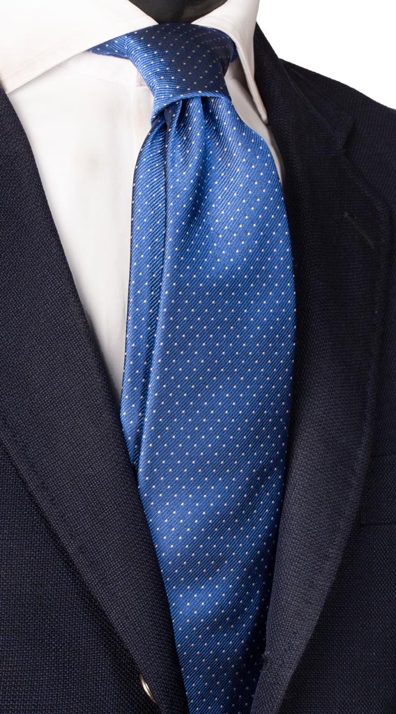 Cravatta da Cerimonia di Seta Bluette Punto a Spillo Bianco Made in Italy Graffeo Cravatte