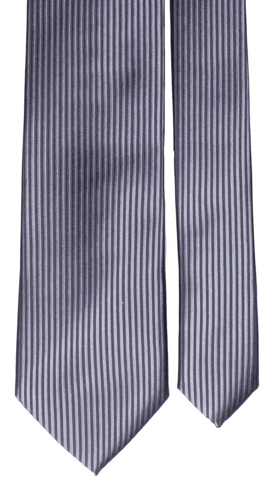 Cravatta da Cerimonia di Seta Grigio Scuro Righe Verticali Tono su Tono Made in Italy graffeo Cravatte Pala