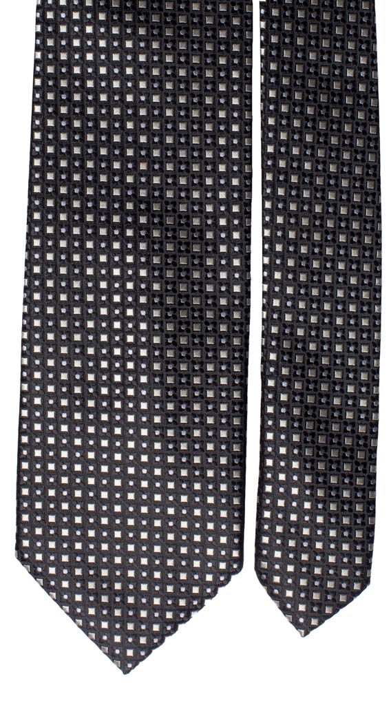 Cravatta da Cerimonia di Seta Nera Fantasia Avorio Bianca Made in Italy Graffeo Cravatte Pala