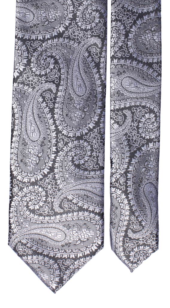 Cravatta da Cerimonia di Seta Nera Paisley Grigio Made in Italy Graffeo Cravatte Pala