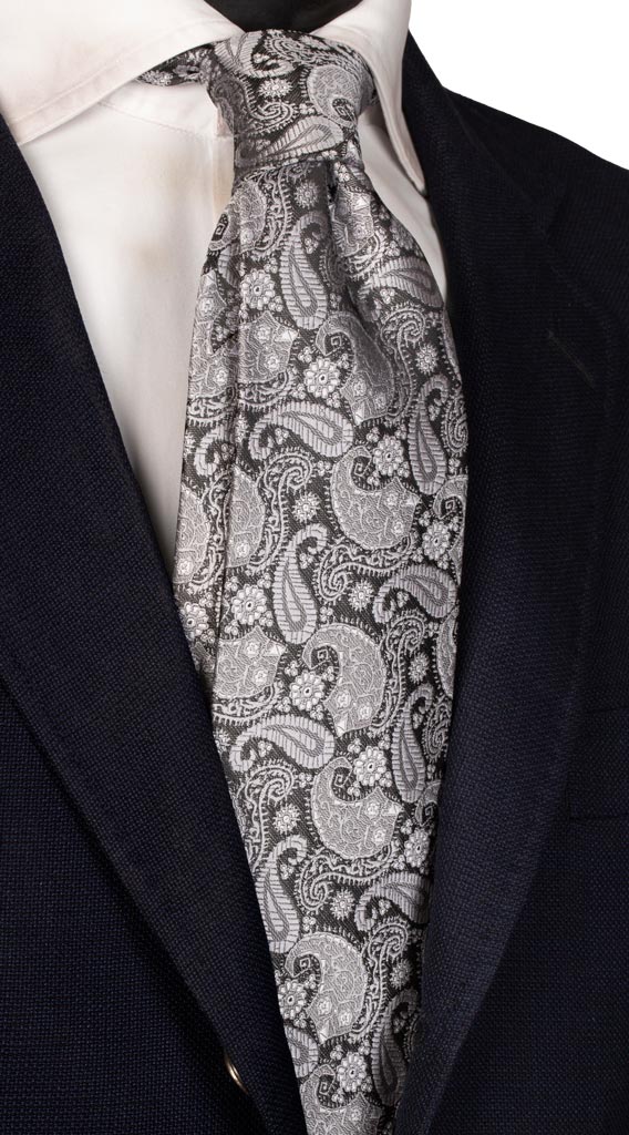 Cravatta da Cerimonia di Seta Nera Paisley Grigio Chiaro Made in Italy graffeo Cravatte