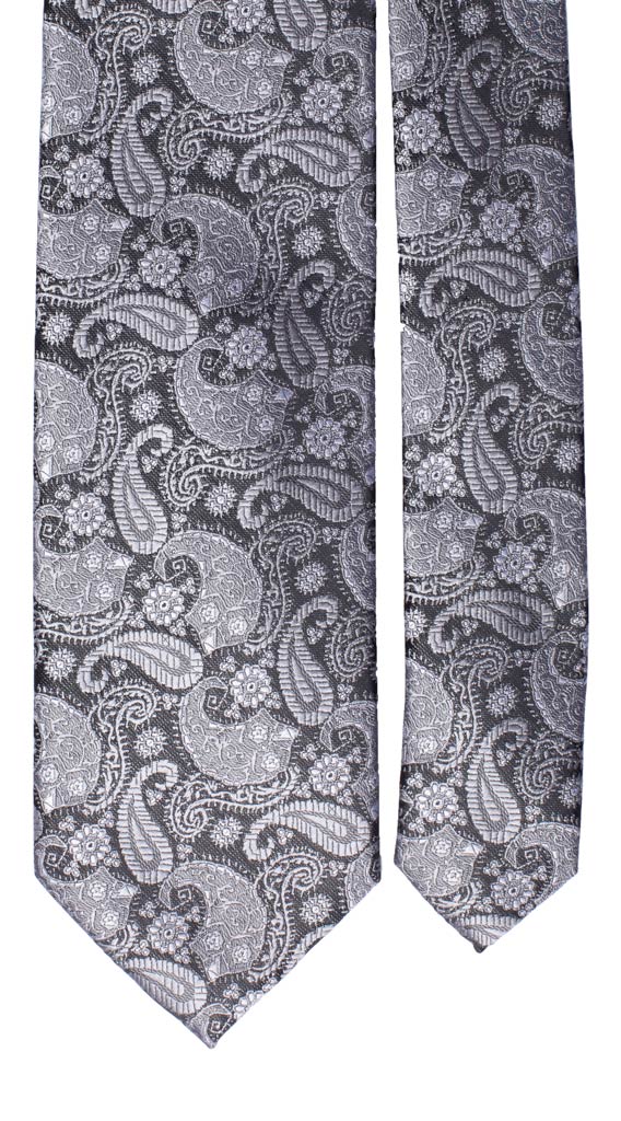 Cravatta da Cerimonia di Seta Nera Paisley Grigio Chiaro Made in Italy Graffeo Cravatte Pala