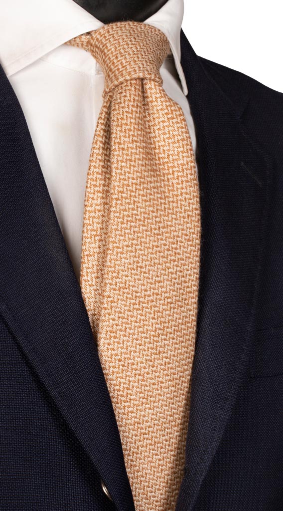 Cravatta di Cashmere Fantasia Beige Chiaro Color Cammello Made in Italy Graffeo Cravatte