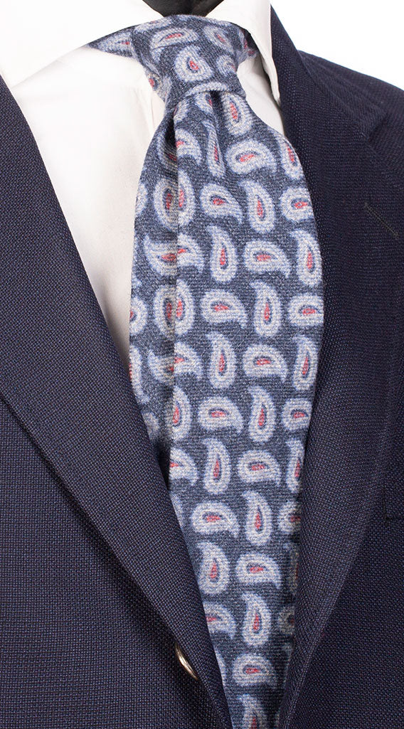 Cravatta di Lana Blu Navy Paisley Grigio Celeste Rosso Made in Italy Graffeo Cravatte