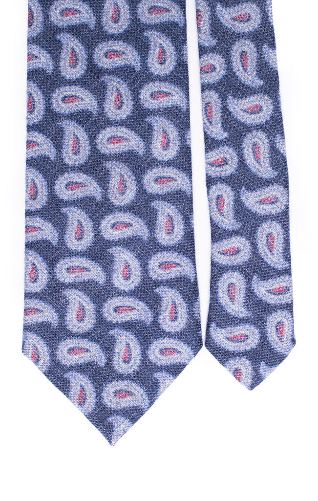Cravatta di Lana Blu Navy Paisley Grigio Celeste Rosso Made in Italy Graffeo Cravatte Pala