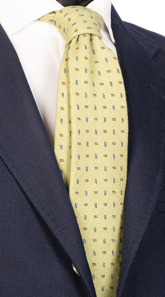 Cravatta di Lana Verde Chiaro con Micro Fantasia Bianca Marrone Blu Made in Italy Graffeo Cravatte