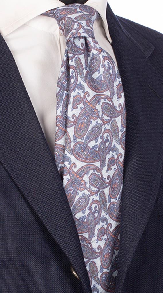 Cravatta di Lino Celeste Paisley Made in Italy Graffeo Cravatte