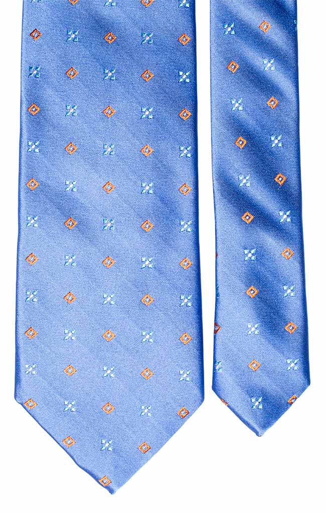 Cravatta di Seta Azzurra Fantasia Arancione Bianco Verde Made in Italy Graffeo Cravatte Pala