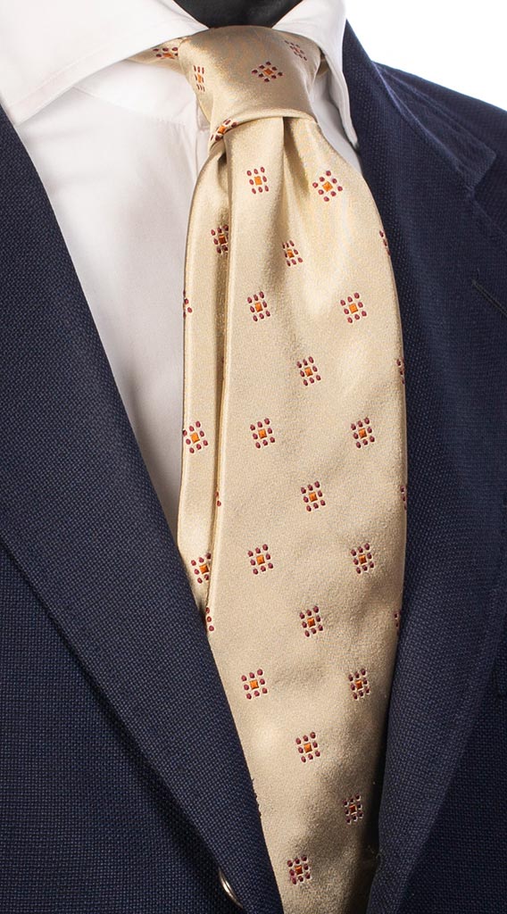 Cravatta di Seta Beige Chiaro Micro Fantasia Vinaccia Arancio Made in Italy Graffeo Cravatte