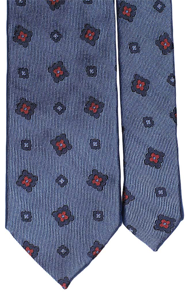 Cravatta di Seta Blu Avio Fantasia Blu Arancione Bianco Made in Italy Graffeo Cravatte Pala