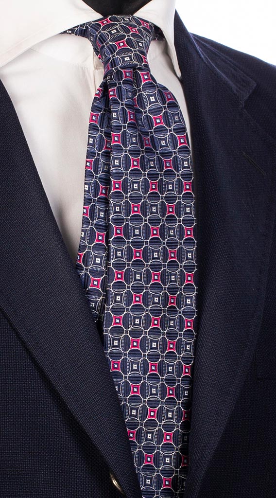 Cravatta di Seta Blu Avio Fantasia Fucsia Bianco Celeste Made in Italy Graffeo Cravatte