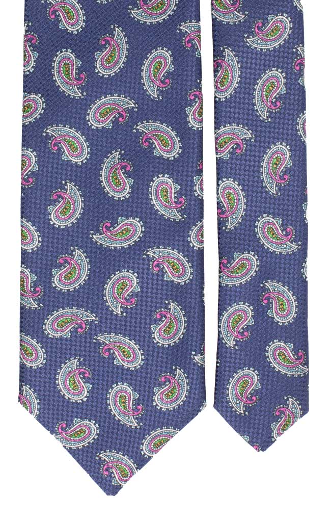 Cravatta di Seta Blu Avio Paisley Multicolor Made in Italy Graffeo Cavatte Pala