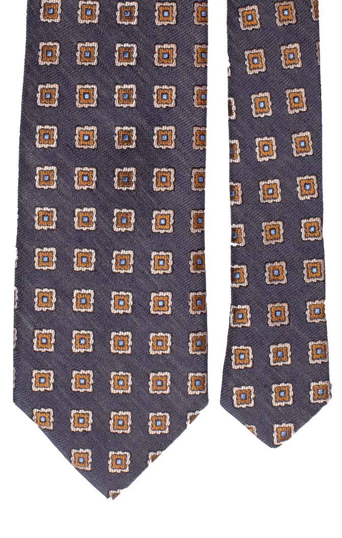 Cravatta di Seta Blu Chiaro Effetto Lino Fantasia Bianca Marrone Made in Italy Graffeo Cravatte Pala