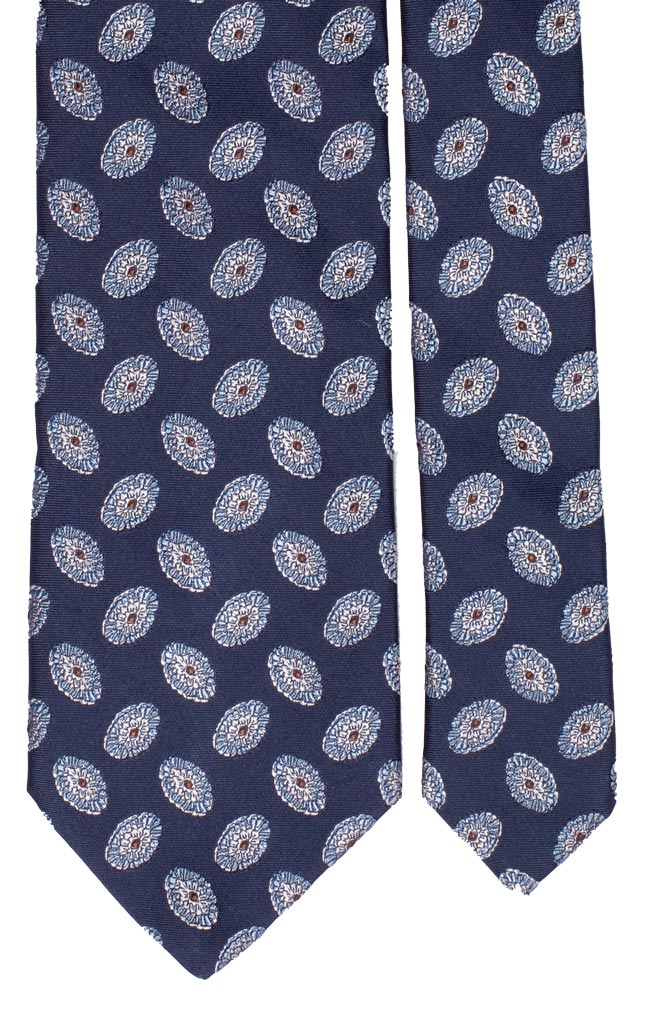 Cravatta di Seta Blu Fantasia Celeste Grigio Argento Marrone Made in Italy Graffeo Cravatte Pala