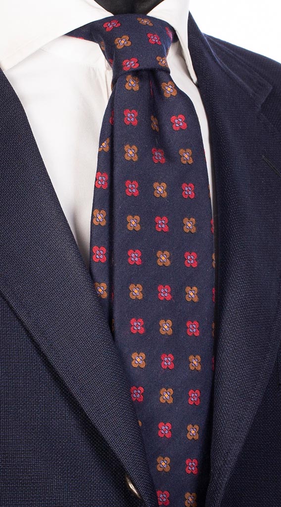 Cravatta di Seta Blu Fantasia Marrone Bordeaux Viola Arancione Made in Italy Graffeo Cravatte