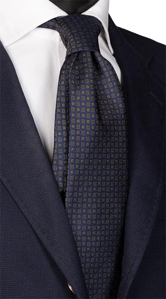 Cravatta di Seta Blu Fantasia Verde Made in Italy Graffeo Cravatte