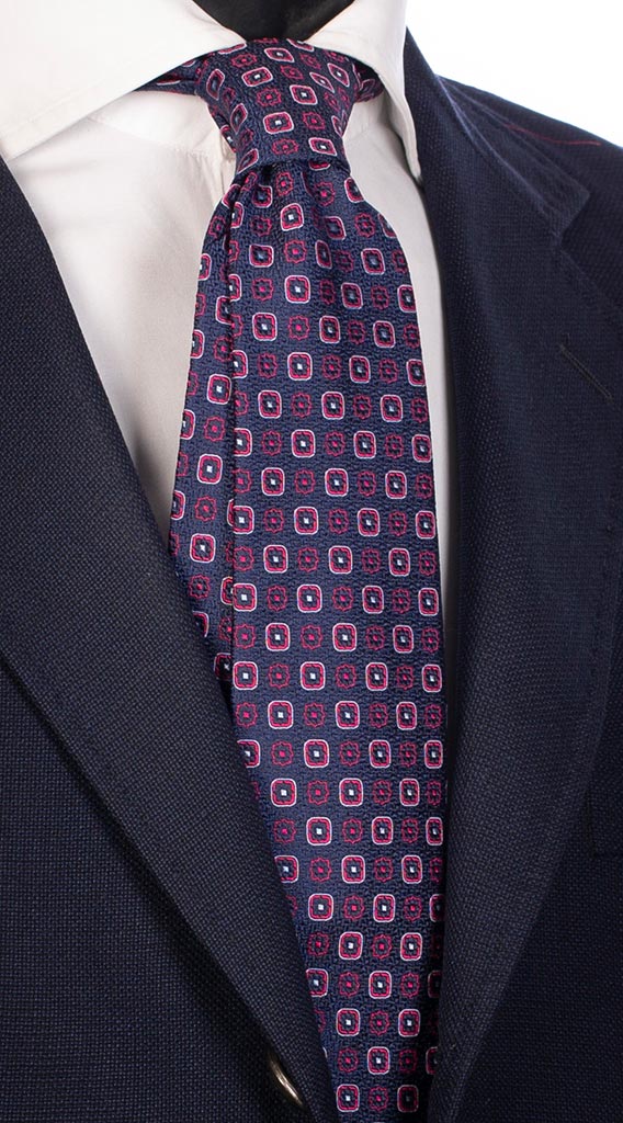 Cravatta di Seta Blu Micro Fantasia Bianca Fucsia Celeste Made in Italy Graffeo Cravatte