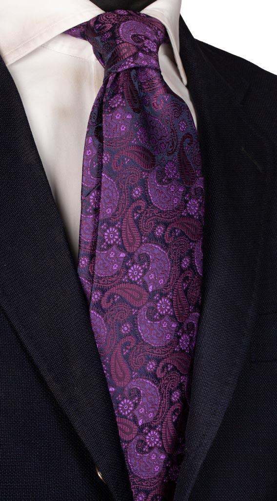 Cravatta di Seta Blu Paisley Viola Vinaccia Made in Italy Graffeo Cravatte