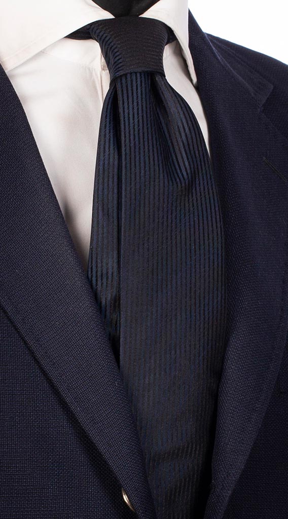 Cravatta di Seta Blu Riga Tono su Tono Marrone Made in Italy Graffeo Cravatte