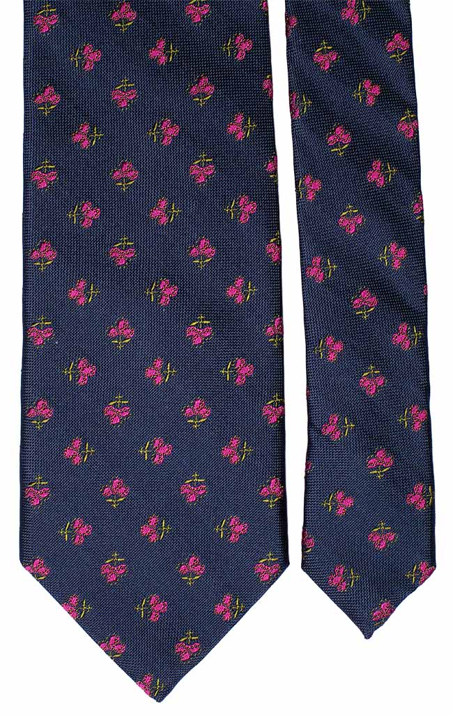 Cravatta di Seta Blu a Fiori Fucsia Verdi Made in Italy Graffeo Cravatte Pala