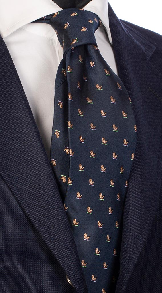 Cravatta di Seta Blu con Animali Made in italy Graffeo Cravatte