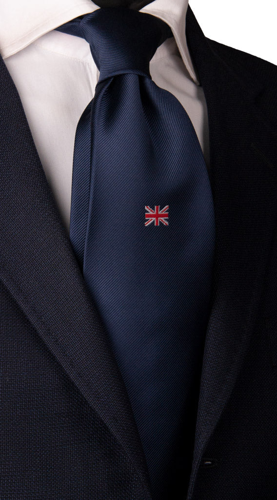 Cravatta di Seta Blu con Disegno Sottonodo Bandiera Regno Unito Made in Italy Graffeo Cravatte