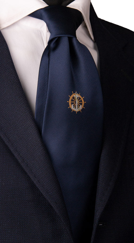 Cravatta Uomo In Seta Blu Marino Con Pois Argento - Eleganza Classica, Lunghezza 150 Cm, Larghezza 7 Cm