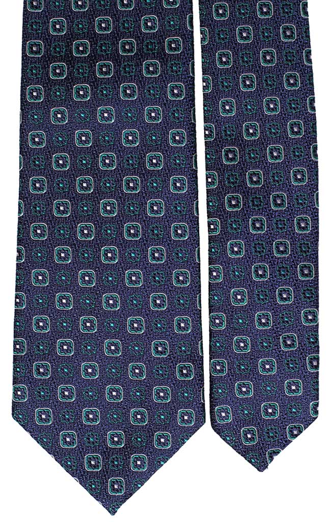 Cravatta di Seta Blu con Fantasia Verde Bianca Made in Italy Graffeo Cravatte Pala
