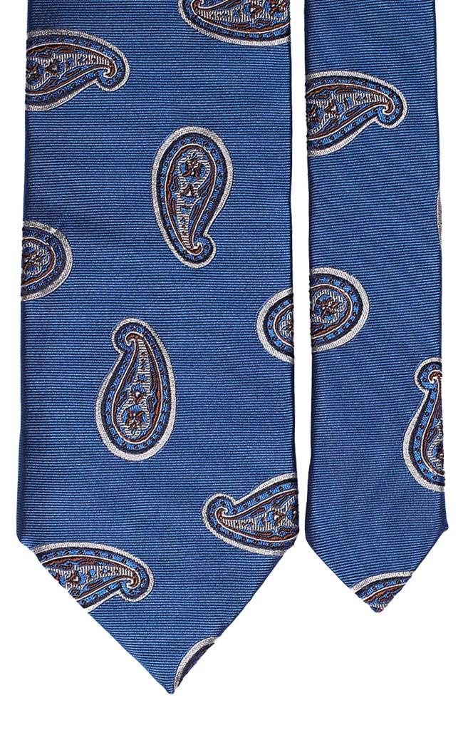 Cravatta di Seta Bluette Paisley Bianco Blu Marrone Made in Italy Graffeo Cravatte Pala