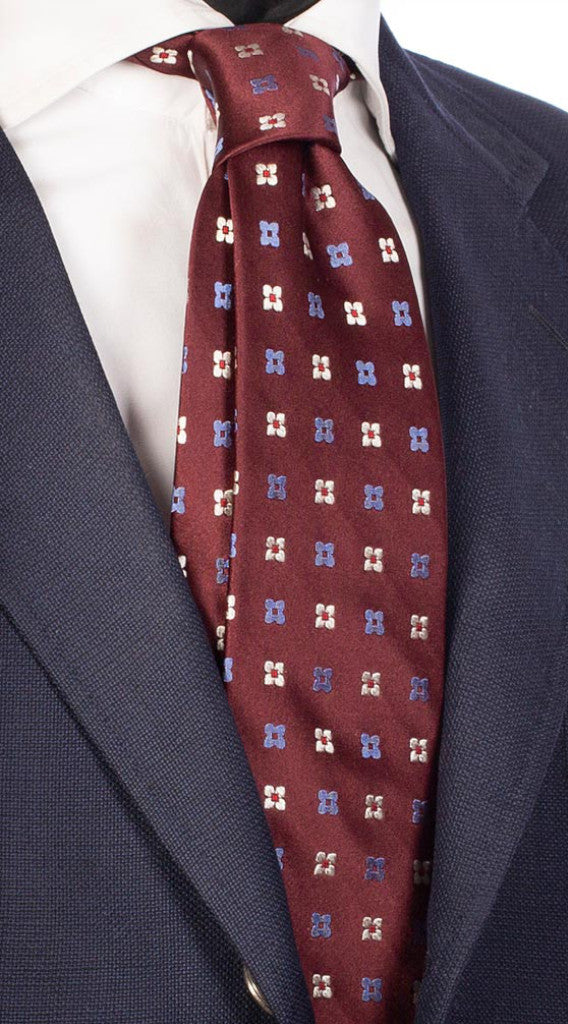 Cravatta di Seta Bordeaux Fantasia Bianca Celeste Rossa Made in Italy graffeo Cravatte