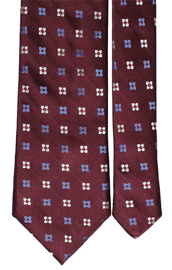 Cravatta di Seta Bordeaux Fantasia Bianca Celeste Rossa Made in Italy Graffeo Cravatte Pala