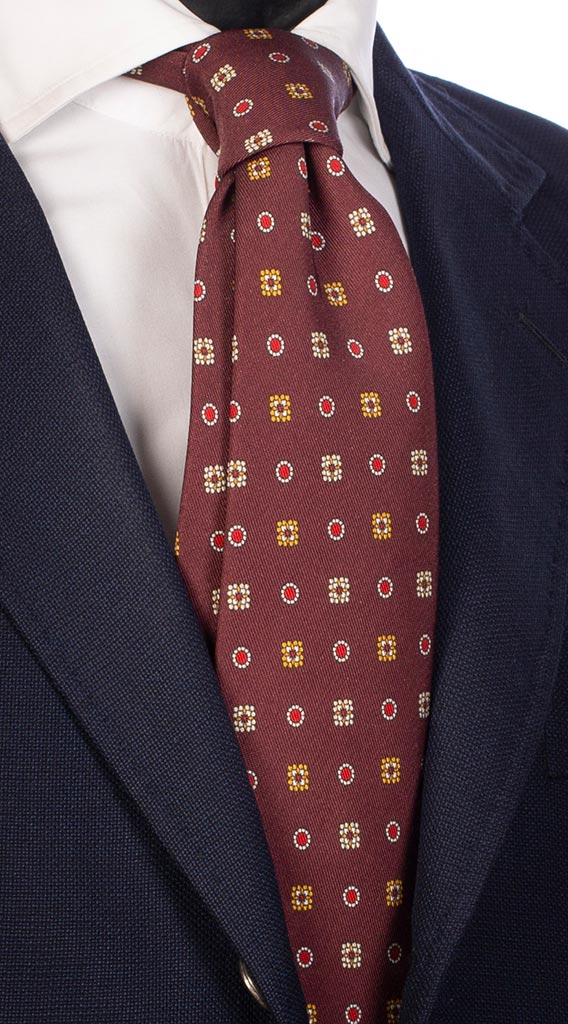 Cravatta di Seta Bordeaux Fantasia Bianca Rossa Gialla Made in Italy Graffeo Cravatte