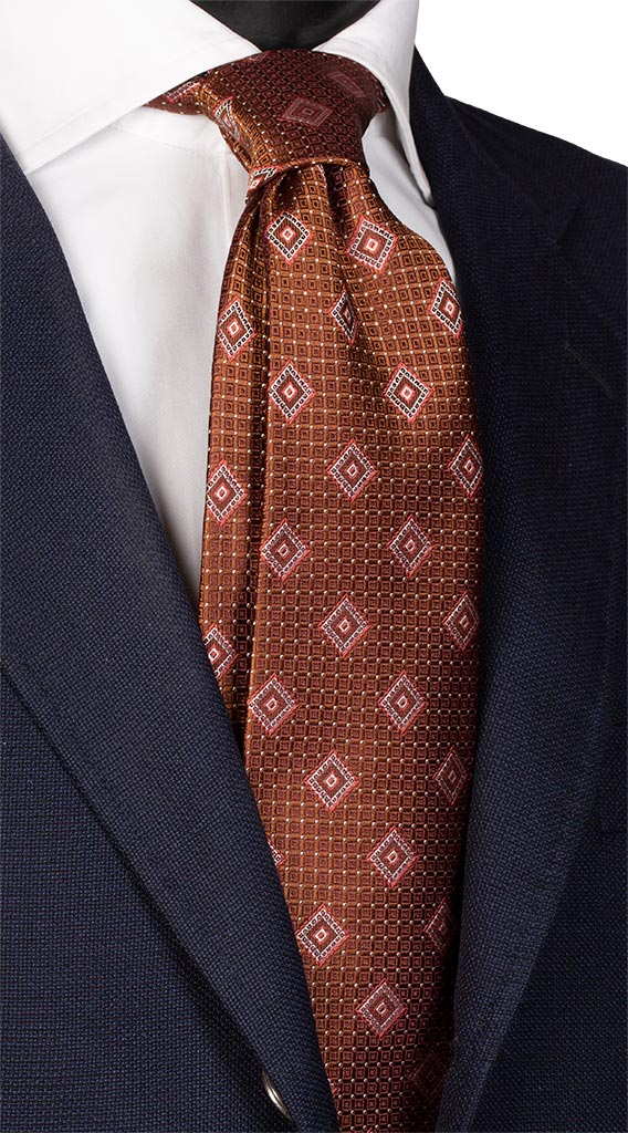 Cravatta di Seta Color Cammello Fantasia Ruggine Bianco Made in Italy Graffeo Cravatte