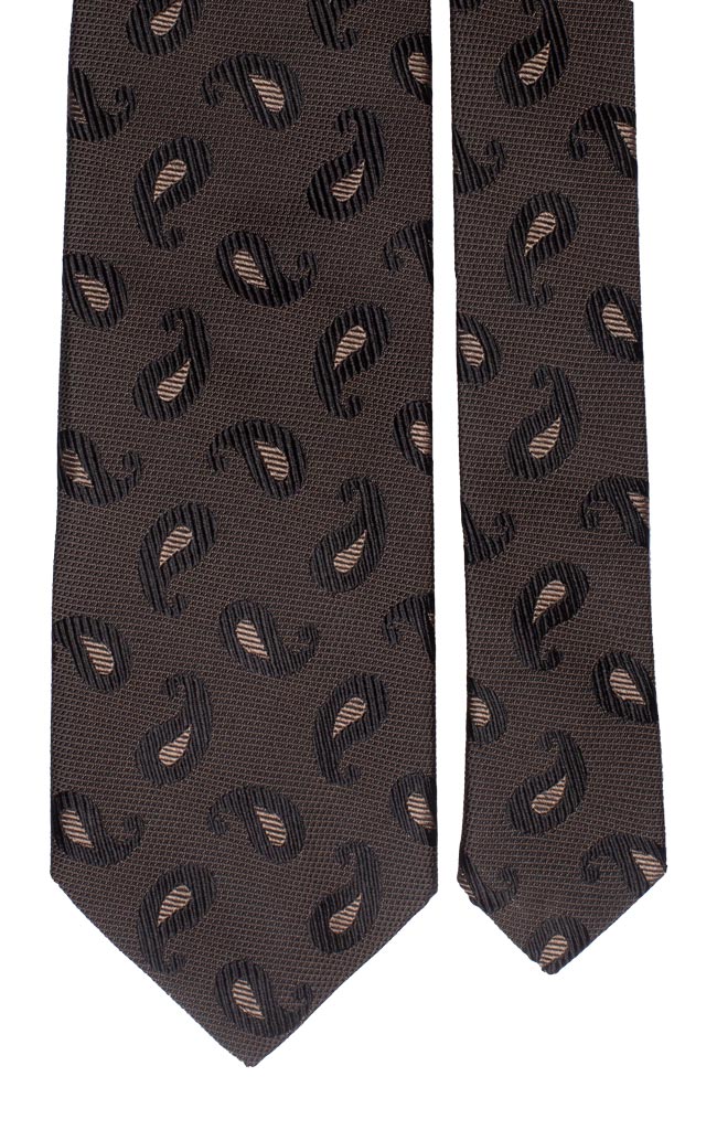 Cravatta di Seta Color Fango Paisley Blu Made in Italy Graffeo Cravatte Pala