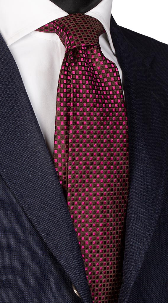 Cravatta di Seta Fantasia Fucsia Marrone Made in Italy Graffeo Cravatte