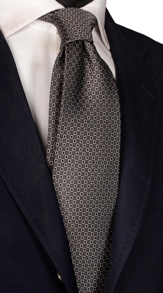 Cravatta di Seta Grigia Fantasia Blu Bianca Made in Italy graffeo Cravatte