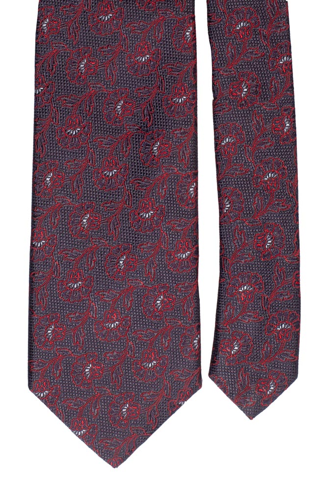 Cravatta di Seta Grigia Scura a Fiori Rossi Bianchi Made in Italy Graffeo Cravatte Pala